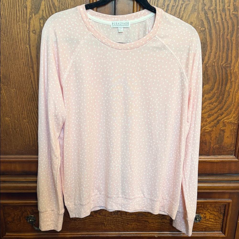 P.J. Salvage NWT Light Pink white polka dots  Long Sleeve Top